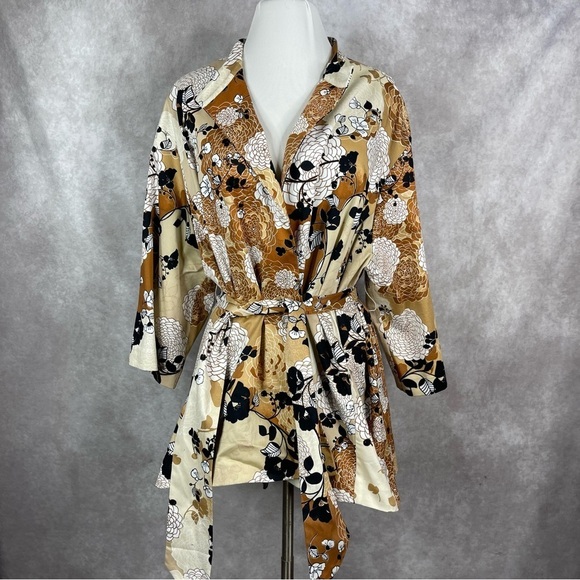 Natori Alice Through The Looking Glass Floral Kimono Robe In Brown Size 1X - Picture 1 of 7